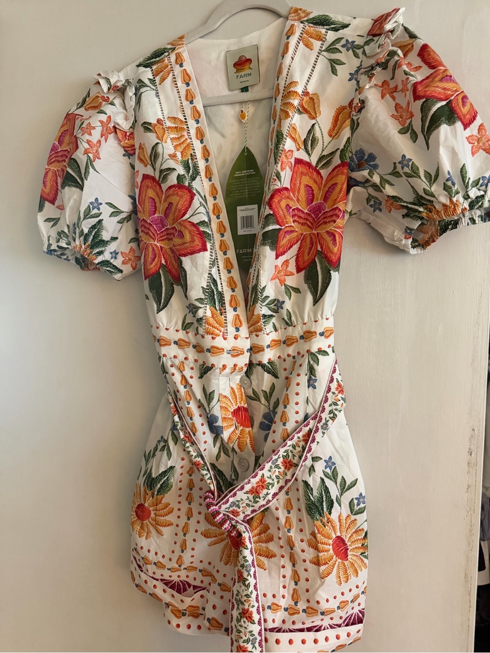 Floral Embroidered V-Neck Short Romper in White - Picture 2 of 3